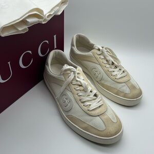 Gucci G75 light Beige Suede Low Top Lace up Sneakers Trainers Size 9